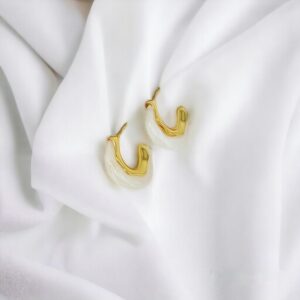 Creole Golden & White Earrings